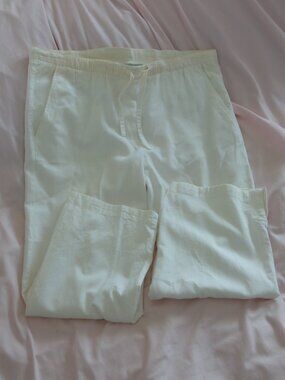 Sag Harbor Linen Blend Drawstring Waist Pants White Small